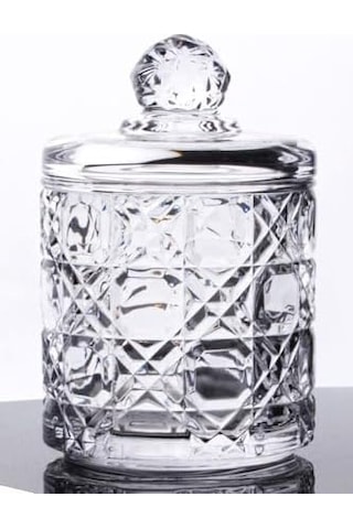 Lüx Büyük Cam Şekerlik & Cam Lokumluk, Kesme Cam Lüx Şekerlik 13cm 7.8cm - 06639 Açık Kahverengi