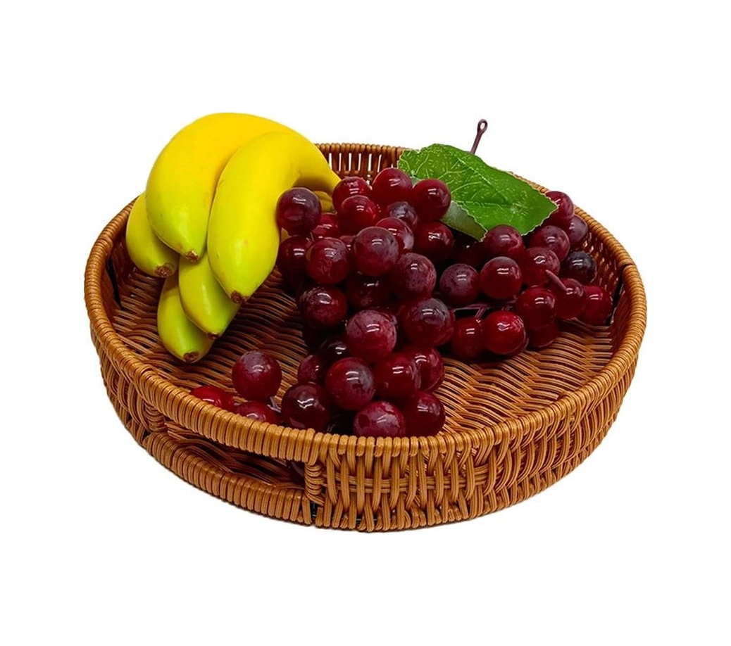 Qerhome 3lü Rattan Servis Tepsisi Yuvarlak 20-25--30 Cm Kahverengi