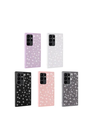 Galaxy S24 Ultra Uyumlu Parlak Taşlı Tasarım Pırlanta Csm Zore Kılıf-lila