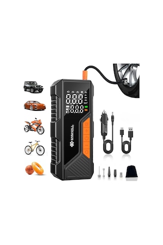 Lexroo Dijital Göstergeli Led Işıklı Taşınabilir Powerbank 4500mah Araç Bisiklet Top Lastik Şişirme Standart