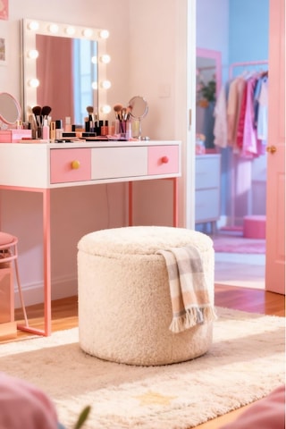 Sandıklı Peluş Puf 40x40x42 Cm Dekoratif Oturma Pufu Makyaj Masası Taburesi Çok Renkli