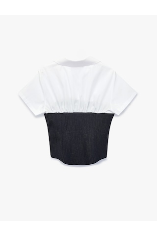 Koton İki Farklı Kumaş Kullanımlı Slim Fit Kısa Kollu Korse Detaylı Gömlek Beyaz 7wak60145uw
