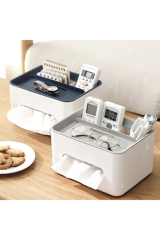 Gri-masaüstü Doku Kutusu Çok Fonksiyonlu Masa Kağıt Kutusu Mendil Kutusu Makyaj Organizatör Peçete Tutucu Telefon Uzaktan Kumanda Tutucu