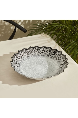 Karaca Home Kashida Dekoratif Tabak 34 CM Gümüş