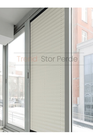 Krem Plise Katlanır Cam Balkon Perdesi - Ofis Perdesi - Salon Perdesi - 015 Krem
