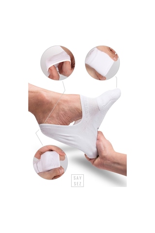 Saysez Bambu  Babet Asorti Dikişsiz Kaydırmaz Silikon Kadın Çorap  6'Lı Siyah - Beyaz