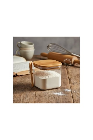600 Ml Bambu Kapaklı Cam Kavanoz - Kaşıklı Tasarım, Vakumlu Kapak 2.8 L