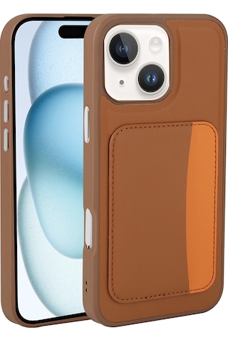Apple Uyumlu iPhone 14 Kılıf Kartlıklı Zore X-kart Silikon Kapak - Kahverengi Kahverengi