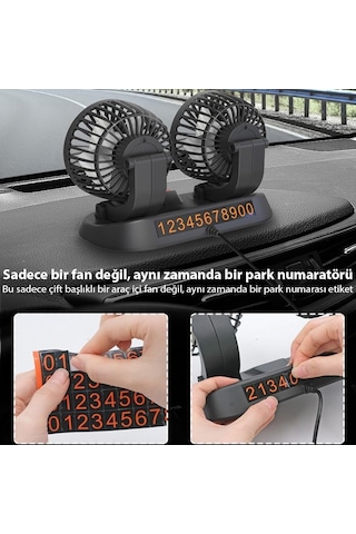 Ally F410 Usb Çift Başlıklı Araç Fanı Oto Fan Vantilatör Ve Numaratör, Siyah