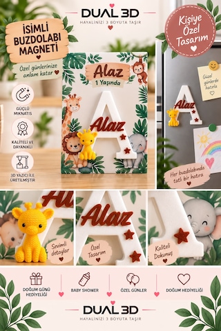 Dual 3D Kişiye Özel İsimli Buzdolabı Magneti Doğum Günü - Baby Shower Hediyesi 3d Magnet Bebek Doğum Hediyeliği