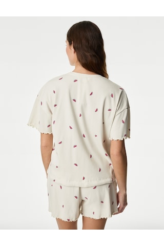 Marks & Spencer Regular Fit Kısa Kollu Pijama Üstü T37003510T Krem Mix