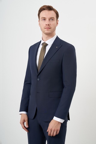 Morven Erkek Lacivert Yünlü Platinium 8-drop Slim Fit Sivri Yaka Takım Elbise Lacivert