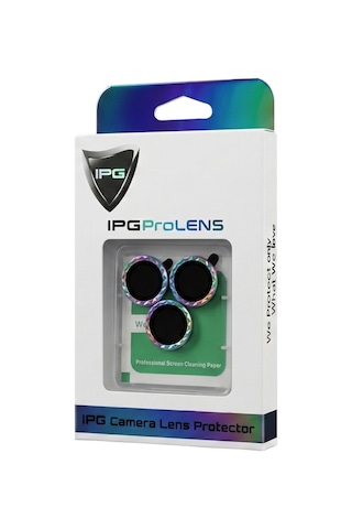 Apple iPhone Uyumlu 16 Pro / 16 Pro Max İçin Ipg Prolens Kamera Lens Koruyucu Elmas Kesim Çerçeveli, Kırılmaz Cam Çok Renkli