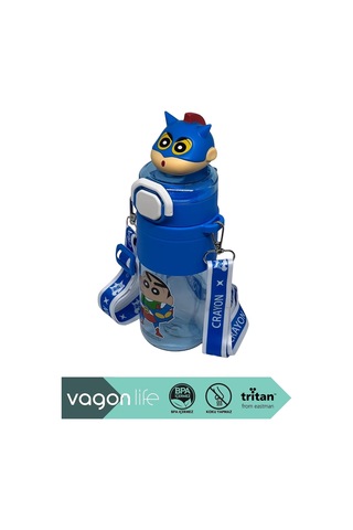 650ml Crayon Shinchan Figürlü Kapak Pipetli/pipetsiz Kullanım El Askılı Tritan Su Matarası Lacivert Çok Renkli
