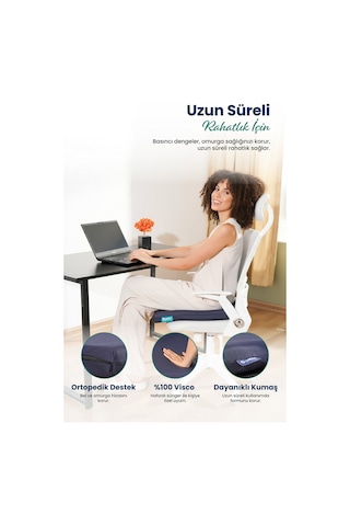 Kare Ortopedik Visco Oturma Minderi Bel, Basen Ve Baldır Destekli %100 Visco Minder - 45x43x6cm Lacivert