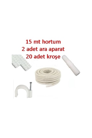 Klima Su Tahliye Hortumu 15 Metre + 2 Ek Parça + 20 Adet Kroşe Klima Su Tahliye Hortumu 15 Metre + 2 Ek Parça + 20 Adet Kroşe
