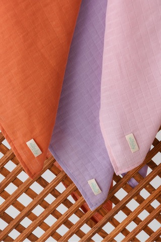 3'lü Organik Pamuk Müslin Örtü Seti Unisex Pudra Pembe, Lavanta, Tarçin 3 Adet 75x85 CM Karışık