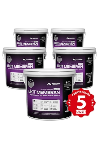 Alkoru 5 Adet 13 Kg Gri Kumlu Likit Membran Renkli Reçine Esaslı Sıvı Su Yalıtım Malzemesi Avantaj Paket