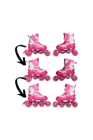 Pembe Melek Kanatlı Işıklı Paten Kız Çocuk Pateni Silikon 4 Teker Pembe