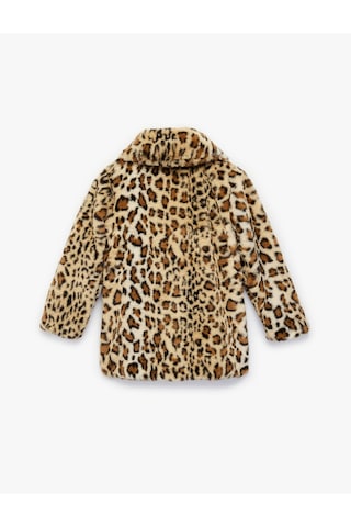 Koton Uzun Kollu Bebe Yaka Leoparlı Peluş Kaban Bej Desenli 6wkg20051aw Ekru