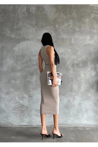Halter Elbise Bej