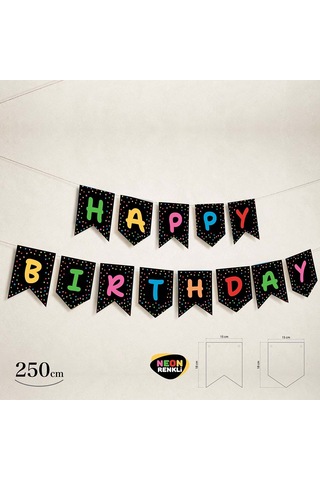 Happy Bırthday Neon Siyah Banner 250 Cm Tüm Yaşlar