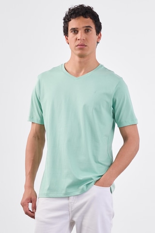 Dufy Mint Yeşili V Yaka Pamuklu Düz Renk Slim Fit Erkek T-shirt Mint Yeşili