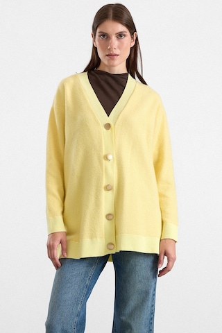 Olcay V Yaka Soft Kumaş Hırka Sarı 8295