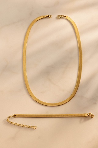 Altın Renk Italyan Zincir Kolye Ve Bileklik Takımı Altın