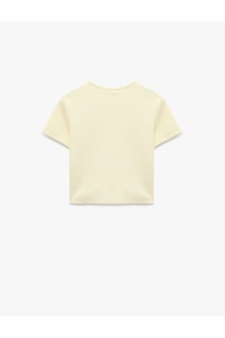Koton Slim Fit Kısa Kollu Bisiklet Yaka Baskılı Fiyonklu Tişört Sarı 6sal10103ık Sarı