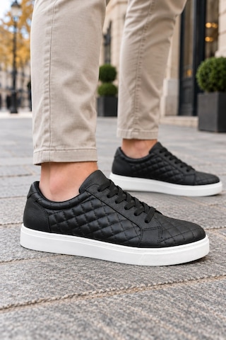 Mevese Egitserp Bağcıklı Cilt Kapitone Desenli Erkek Günlük Sneaker Ayakkabı - Siyah