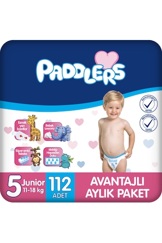 Paddlers Bebek Bezi 5 Numara Junior 112 Adet (11-18 Kg) Aylık Paket