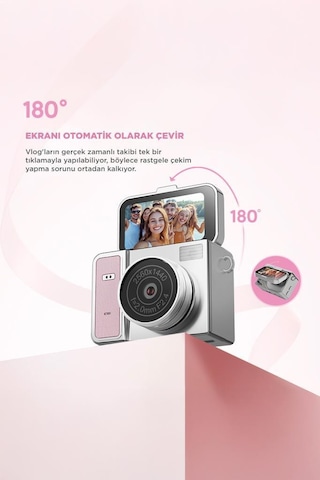 Torima CMR46 2K Flip Ekranlı Mini Dijital Video Kamera Pembe