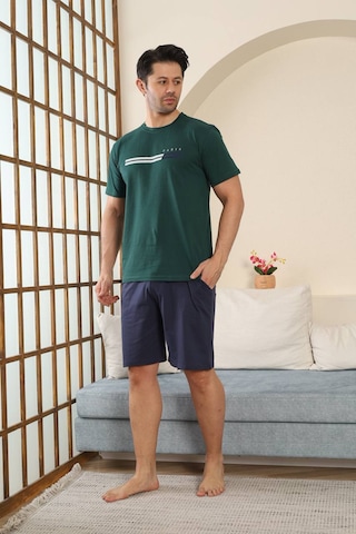 Seboteks %100 Pamuklu Kısa Kollu Cepli Erkek Şortlu Pijama Takımı 2015 Haki