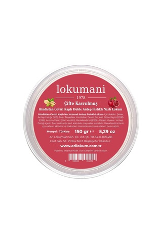 Hindistan Cevizi Kaplı Çifte Kavrulmuş Duble Antep Fıstıklı Narlı Lokum 150 Gr