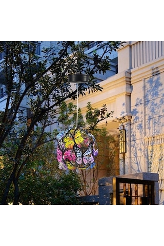 Novahub Demir Kelebek Top Sarkıt, Güneş Bahçe Dekorasyonu, Işık Yaratma, Kare Manzara, Açık Renk, Bahçe Atmosferi