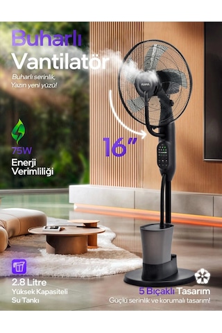 Auhma Acfn01 16 İnç 5 Bıçaklı 2.8 Litre Kapasiteli Buharlı Güçlü Vantilatör