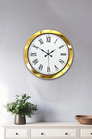 36 Cm Gold Metal Roma Rakamlı Duvar Saati Çok Renkli