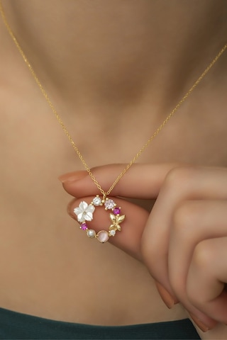 Nereze 925 Ayar Gümüş Manolya Çiçeği Detay Bahar Çiçeği Kolye