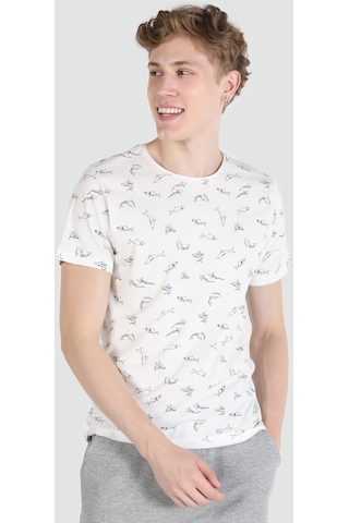 Colin's Colins Regular Fit Bisiklet Yaka Baskılı Beyaz Erkek Kısa Kol Tişört Cl1064349 Beyaz