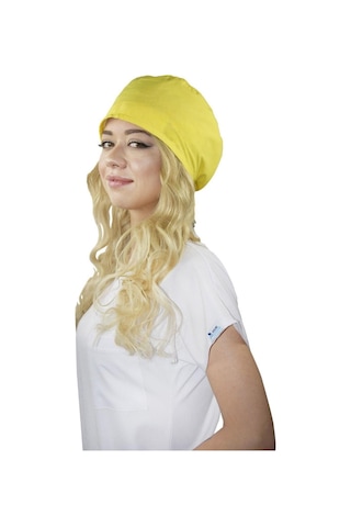 Unisex Düz Sarı Renk Hemşire Cerrahi Bone Doktor Ameliyat Saç Bonesi Sarı