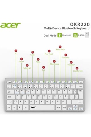 Acer Okr220 Beyaz Multidevice Dual Mode 2.4ghz Bluetooth Klavye Smart Tv Android