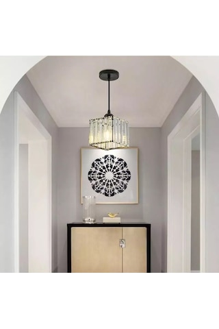 Luna Lighting Modern Luxury Sarkıt Avize Hol Antre Siyah Kristal Taşlı Avize Siyah