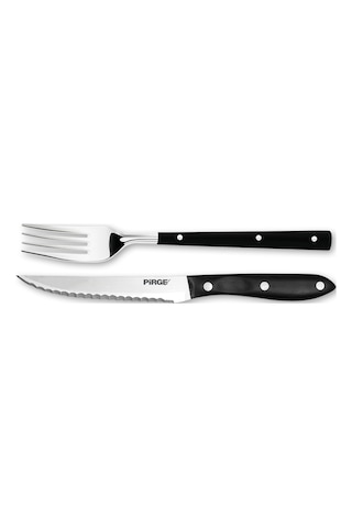Pirge Steak / Biftek Bıçağı & Çatal Seti 12 CM 41085 Siyah