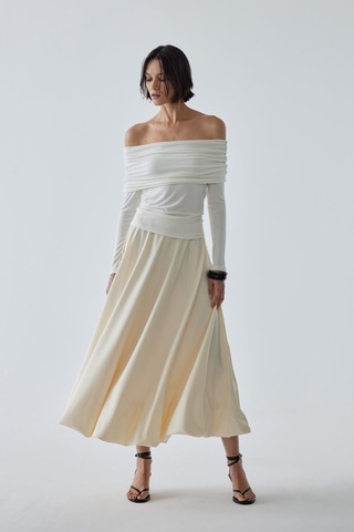 Suud Collection Ekru Lilly Omzu Açık Bluz