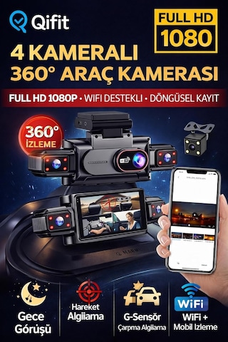 Full Hd 1080p Wi-fi Full Hd 3 Kameralı Araç Içi Kamera Araba Güvenlik Kamerası Gece Görüşü Ön Geri Iç Kayıt