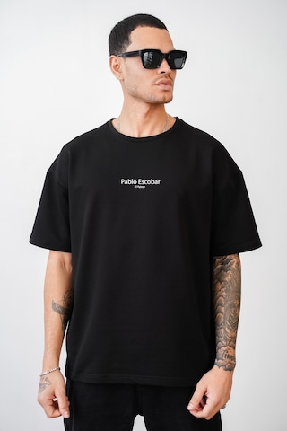 King-Brich Oversize Kalıp Pablo Escobar İs Calling Baskılı Unisex Tişört Siyah