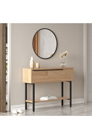 Robin Home Lidya Dresuar Aynalı Kapaklı Metal Ayaklı Sepet Kahverengi