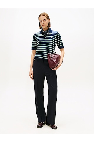 Tommy Hilfiger Th Scrıpt Lyocell Zıp Ss Polo Kadın Yeşil T-shirt - Ww0ww47853