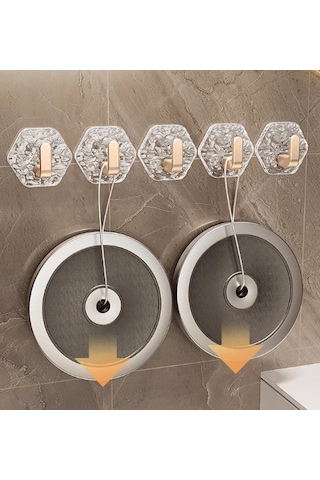 Lüks 5 Li Duvar Askısı Banyo Mutfak İçin Havlu Askılık 5690 Açık Ahşap